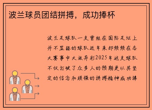 波兰球员团结拼搏，成功捧杯